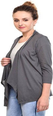 KOTTY  Women Asymmetric 3/4 Sleeve Grey Shrug