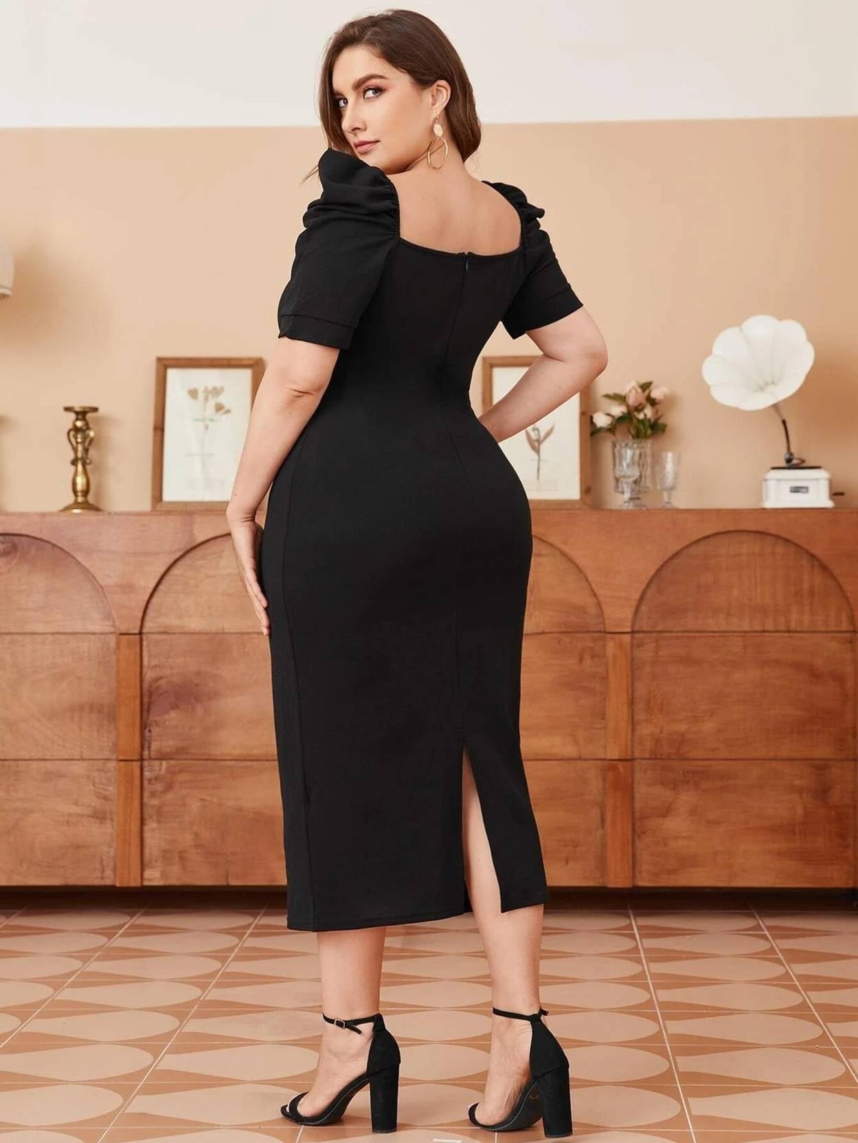 Curvy CLOSET  Women Bodycon Black Midi/Calf Length Dress