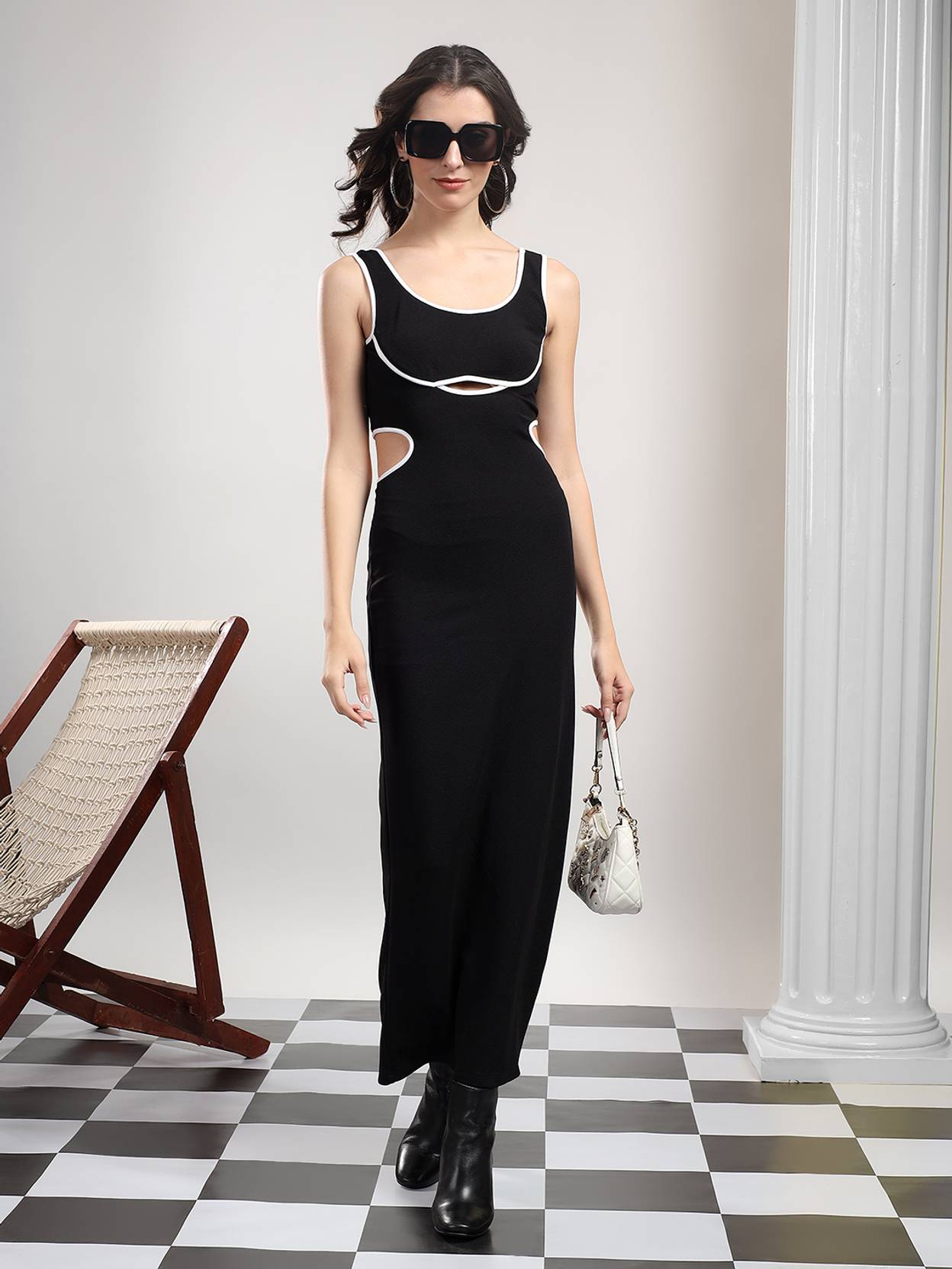 KOTTY Women Bodycon Black Midi/Calf Length Dress