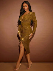 kotty Women Bodycon Gold Midi/Calf Length Dress