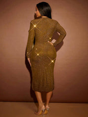 kotty Women Bodycon Gold Midi/Calf Length Dress