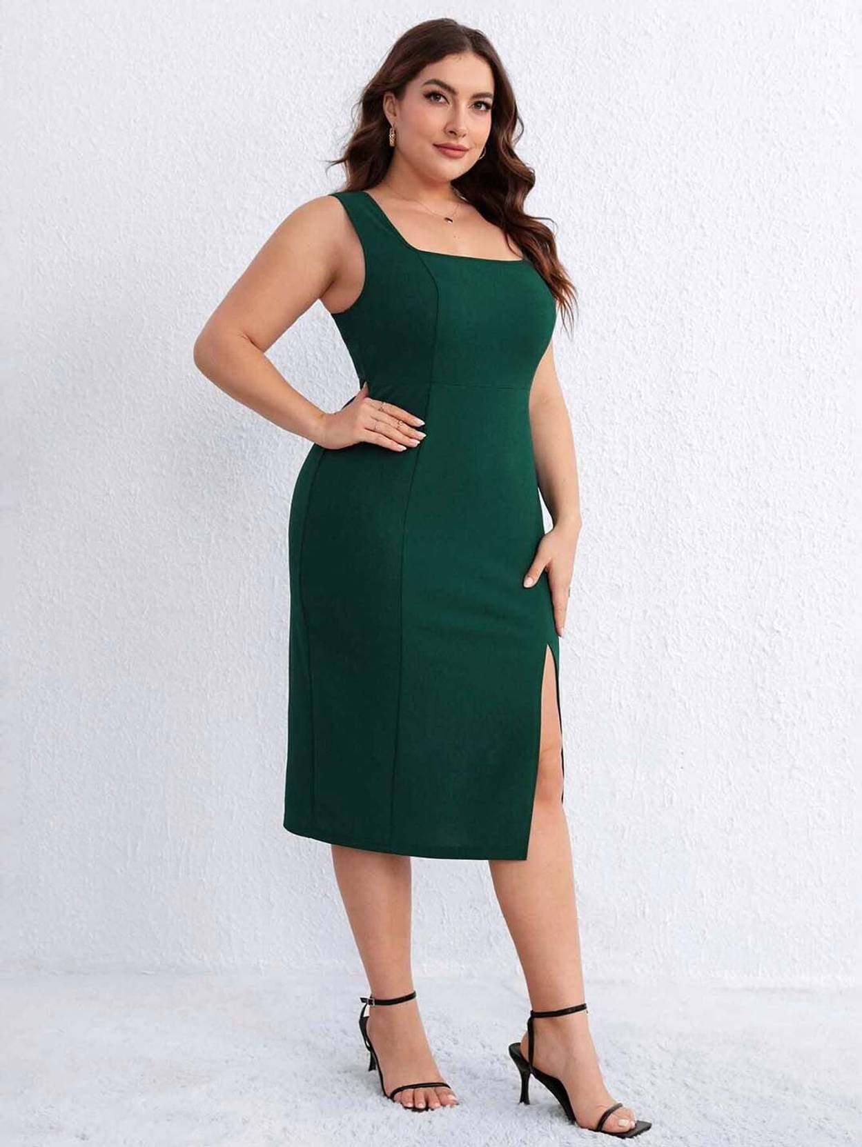 Curvy CLOSET  Women Bodycon Green Knee Length Dress