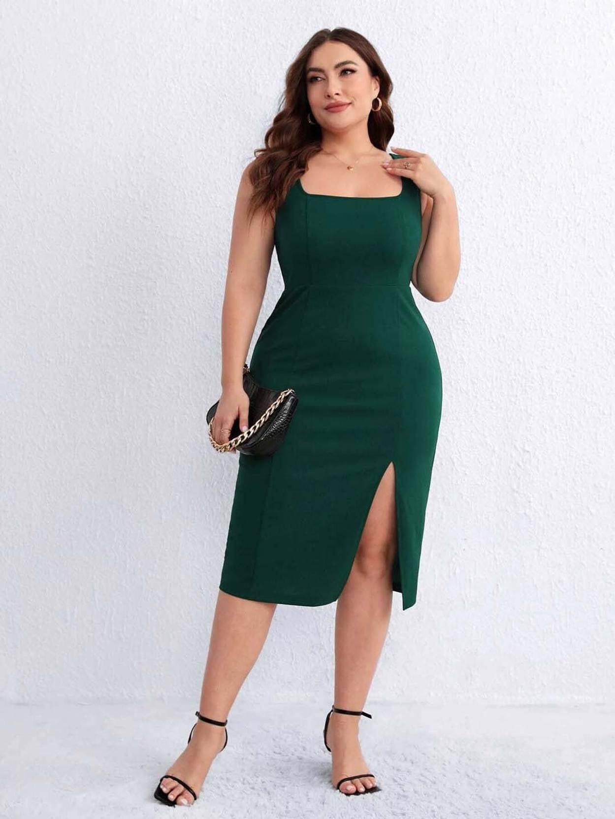 Curvy CLOSET  Women Bodycon Green Knee Length Dress