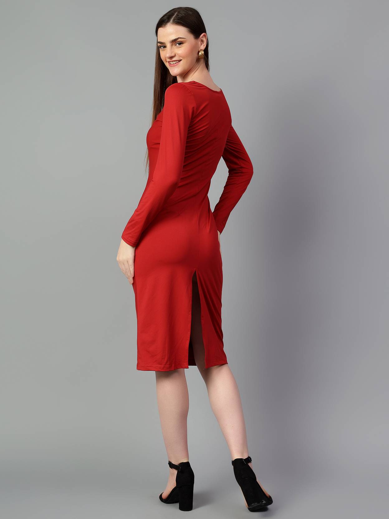 KOTTY Women Bodycon Red Below Knee Dress