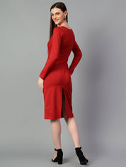 KOTTY Women Bodycon Red Below Knee Dress