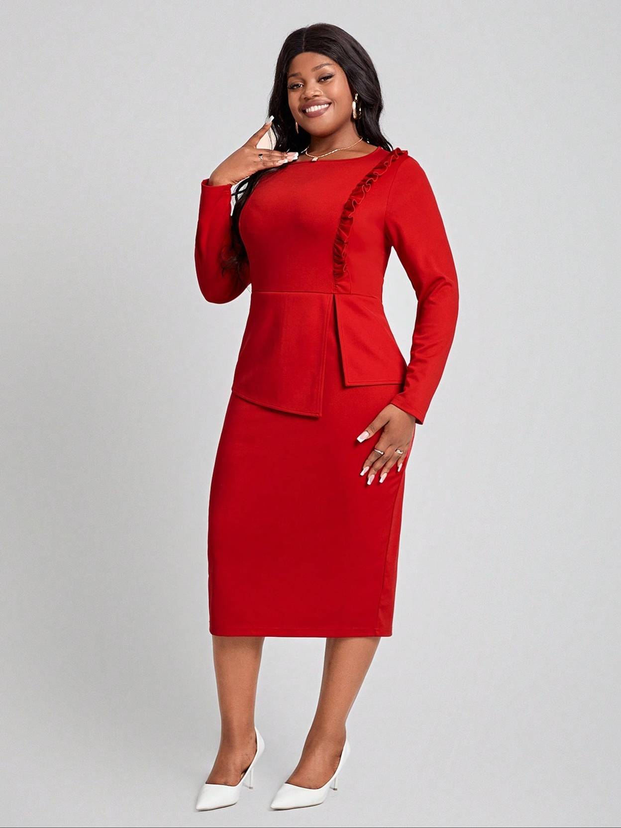 KOTTY Women Bodycon Red Midi/Calf Length Dress