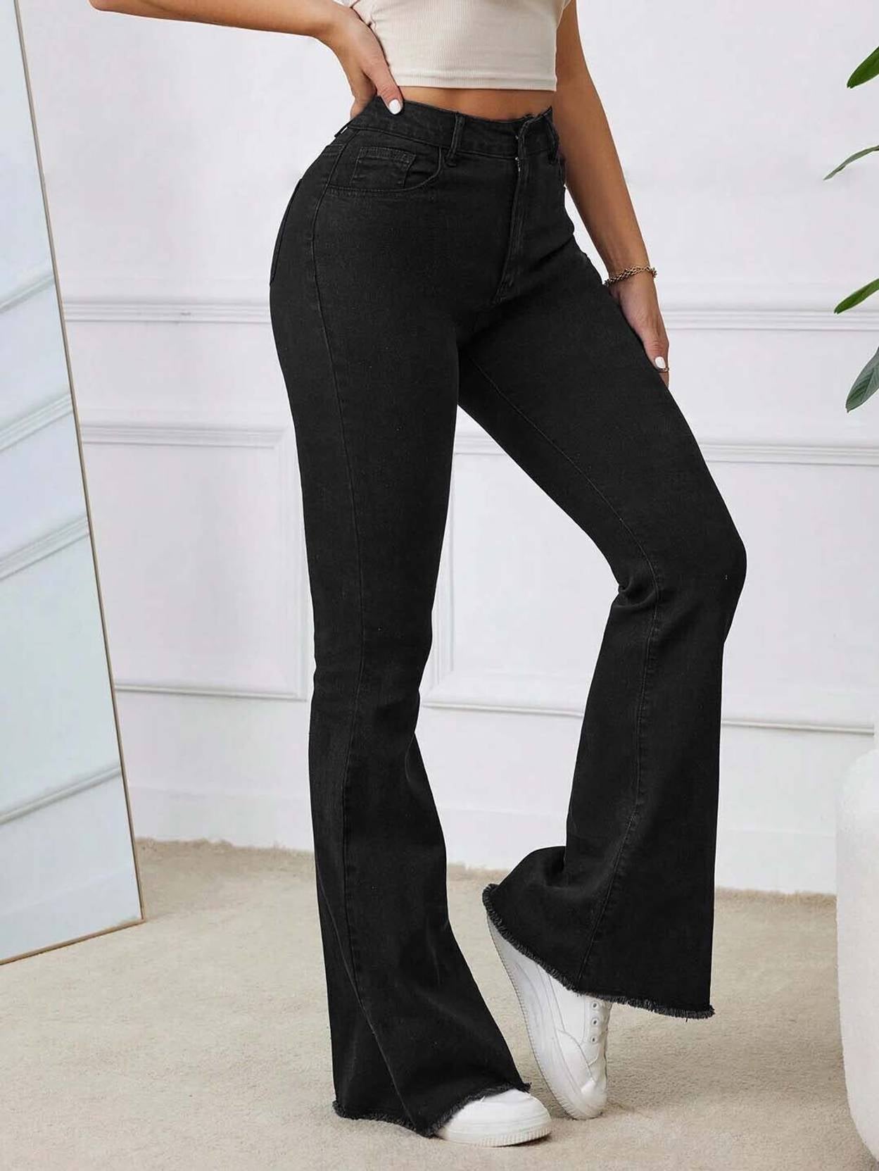 KOTTY Women Boot-Leg High Rise Black Jeans