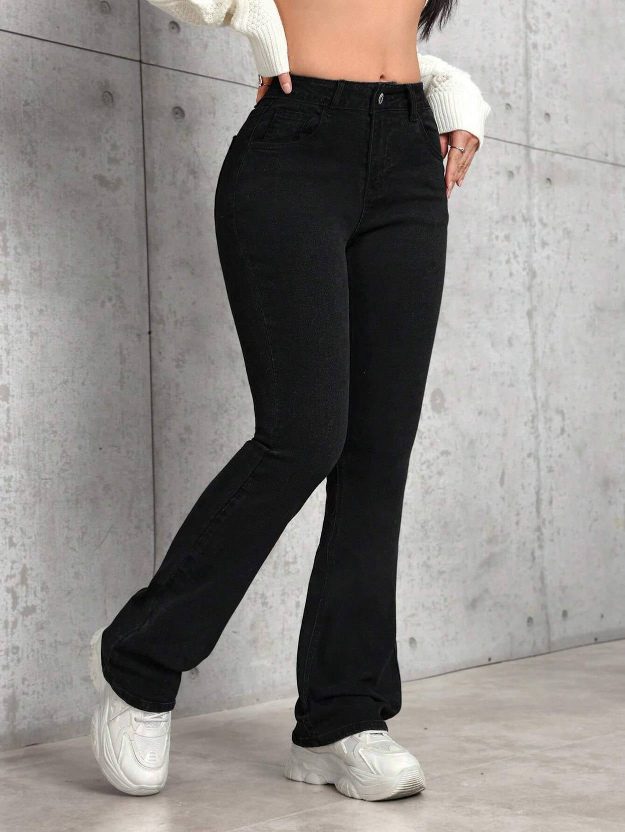 KOTTY  Women Boot-Leg High Rise Black Jeans