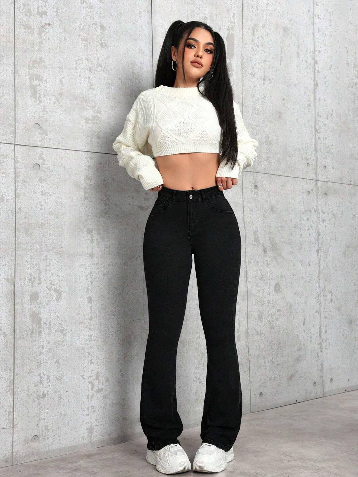 KOTTY  Women Boot-Leg High Rise Black Jeans