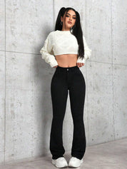 KOTTY  Women Boot-Leg High Rise Black Jeans