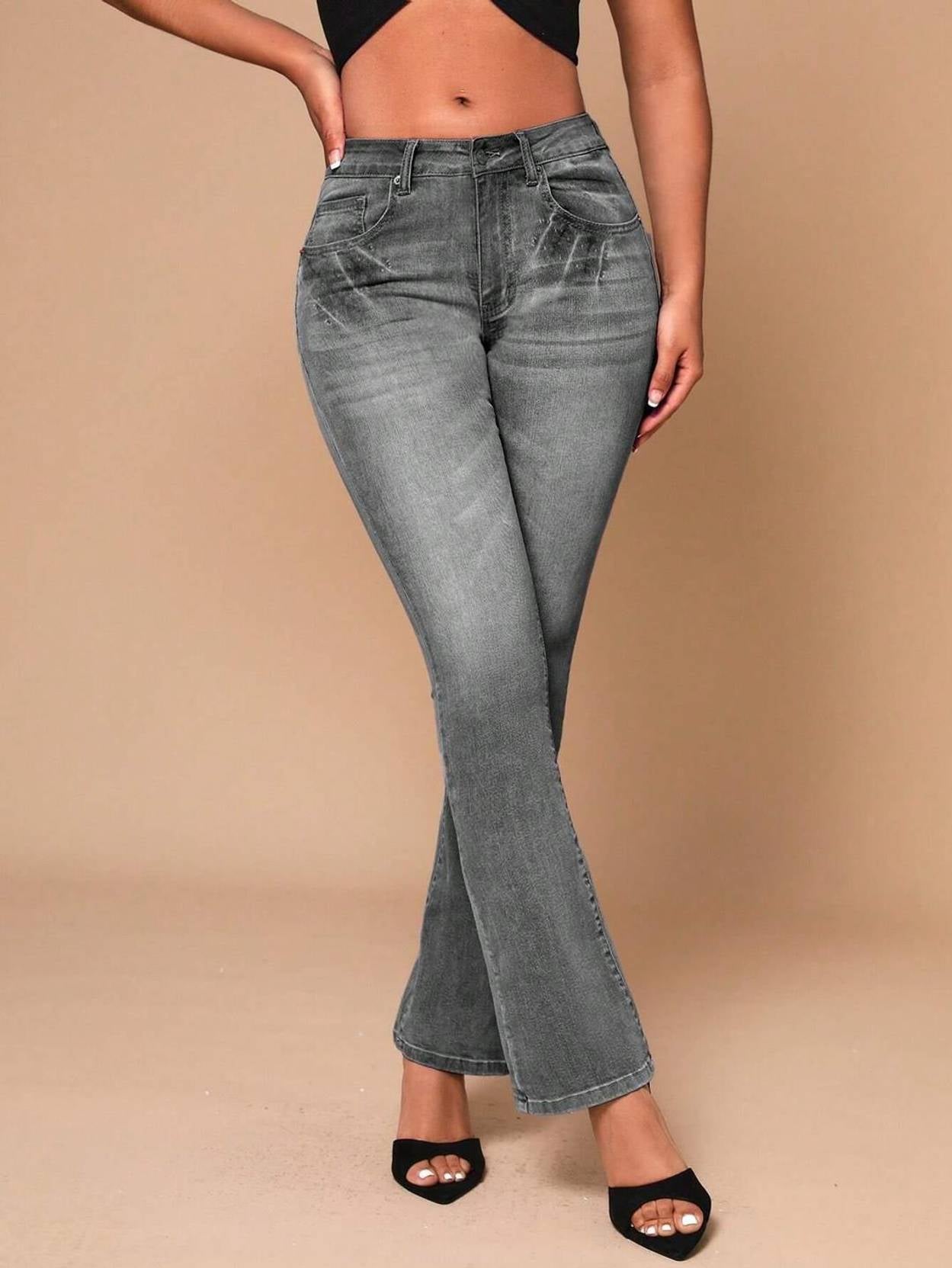 KOTTY Women Boot-Leg High Rise Dark Grey Jeans