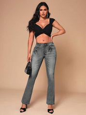 KOTTY Women Boot-Leg High Rise Dark Grey Jeans