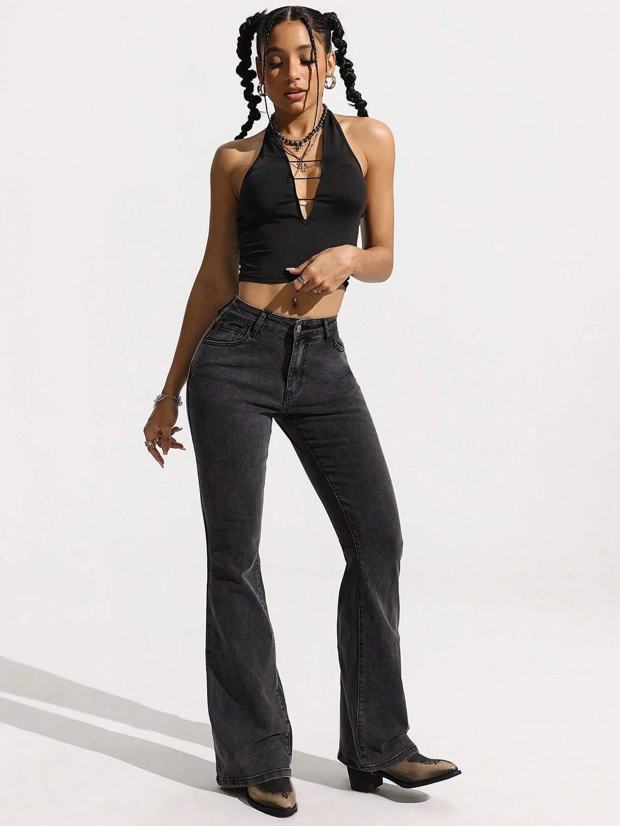 KOTTY Women Boot-Leg High Rise Grey Jeans