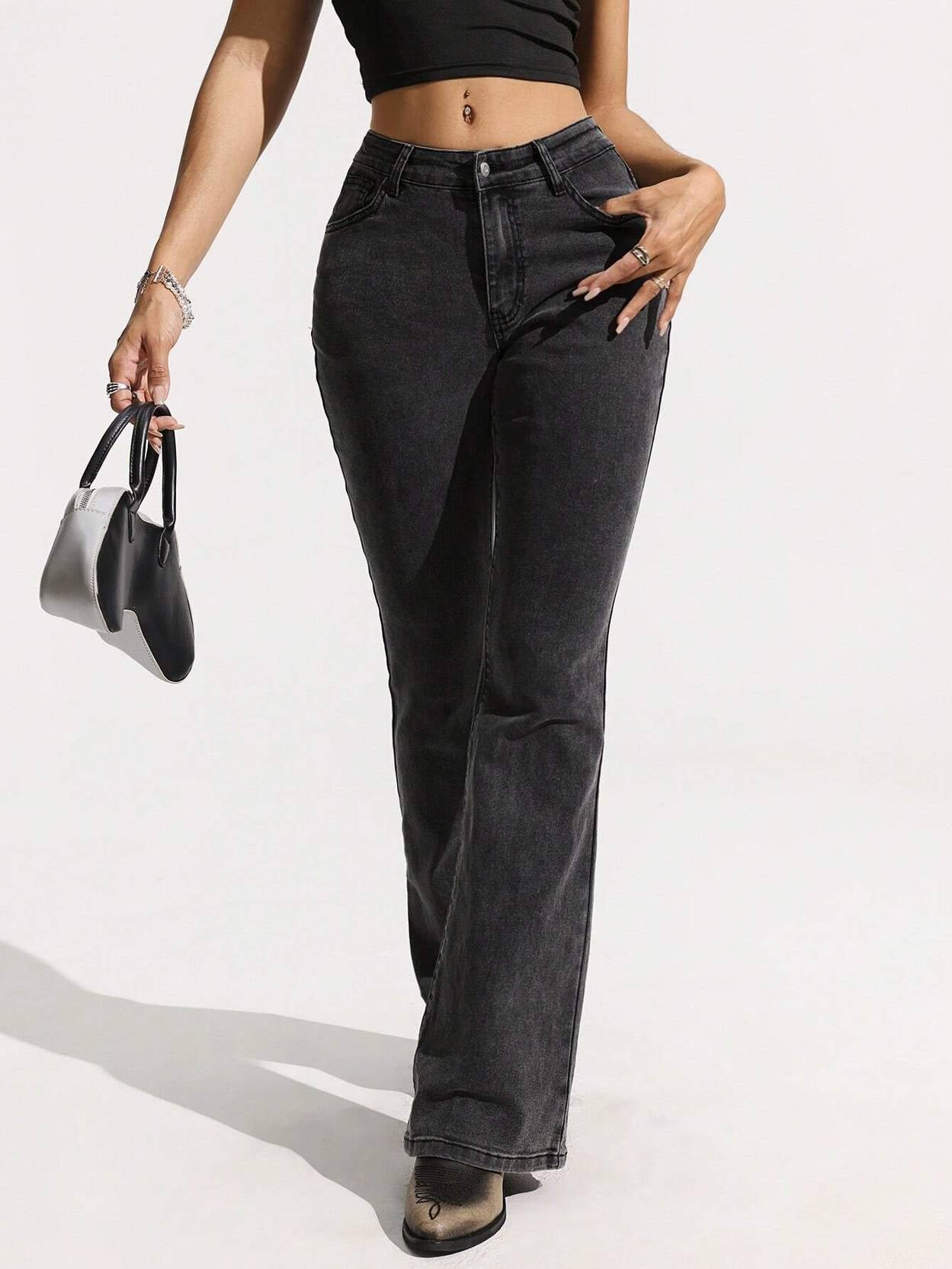 KOTTY Women Boot-Leg High Rise Grey Jeans