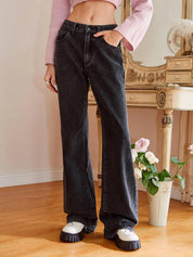 KOTTY Women Boot-Leg Mid Rise Dark Grey Jeans