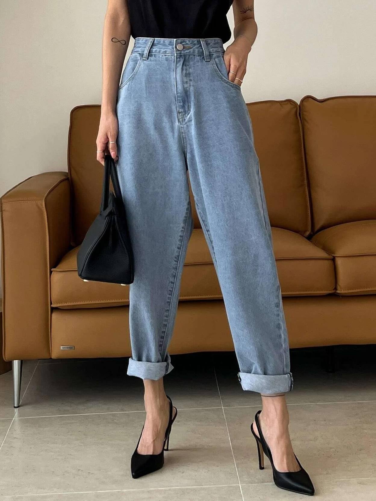 kotty Women Boyfriend Mid Rise Blue Jeans