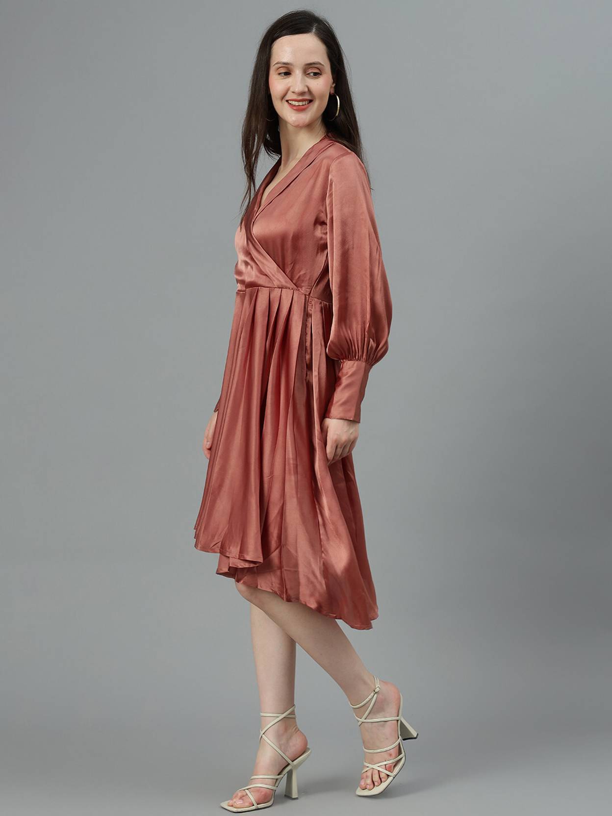 KOTTY Women Fit and Flare Brown Knee Length Dress