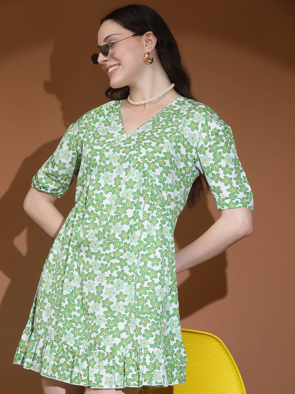 KOTTY Women Fit and Flare Green, Light Blue, Orange Above Knee/Mid Thigh Length Dress