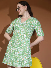 KOTTY Women Fit and Flare Green, Light Blue, Orange Above Knee/Mid Thigh Length Dress