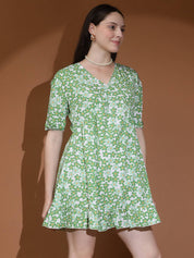 KOTTY Women Fit and Flare Green, Light Blue, Orange Above Knee/Mid Thigh Length Dress