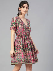 KOTTY Women Fit and Flare Multicolor Above Knee/Mid Thigh Length Dress