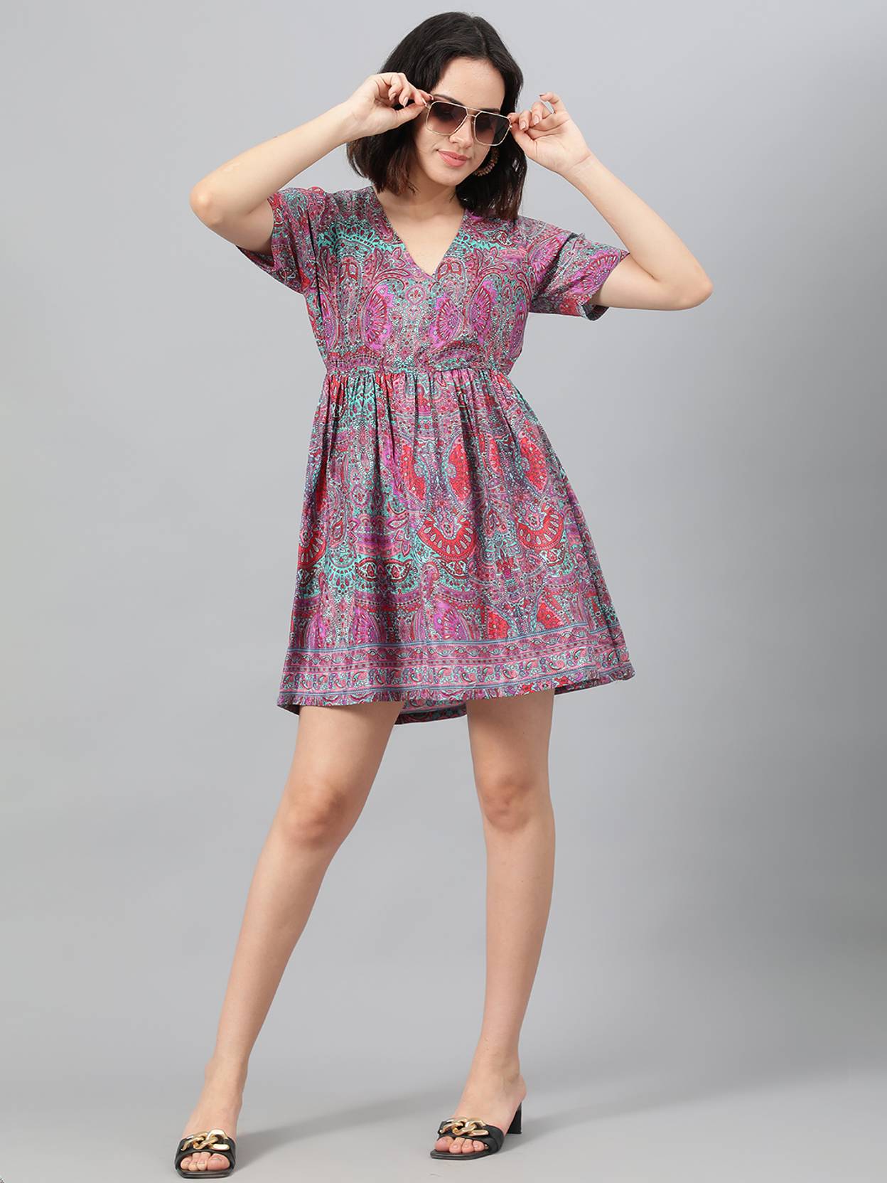 KOTTY Women Fit and Flare Multicolor Above Knee/Mid Thigh Length Dress