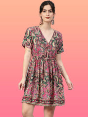 KOTTY Women Fit and Flare Multicolor Above Knee/Mid Thigh Length Dress