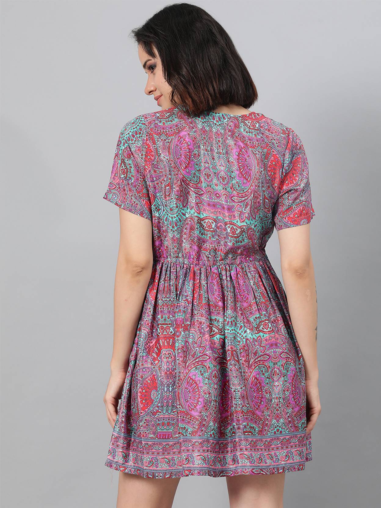 KOTTY Women Fit and Flare Multicolor Above Knee/Mid Thigh Length Dress