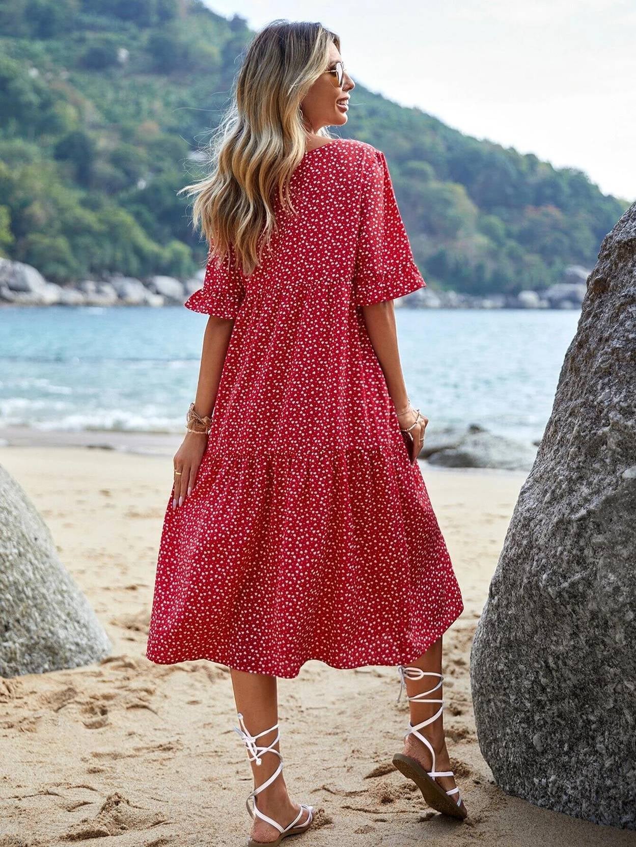 KOTTY Women Fit and Flare Multicolor Midi/Calf Length Dress