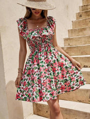 KOTTY Women Fit and Flare White, Green, Pink Above Knee/Mid Thigh Length Dress
