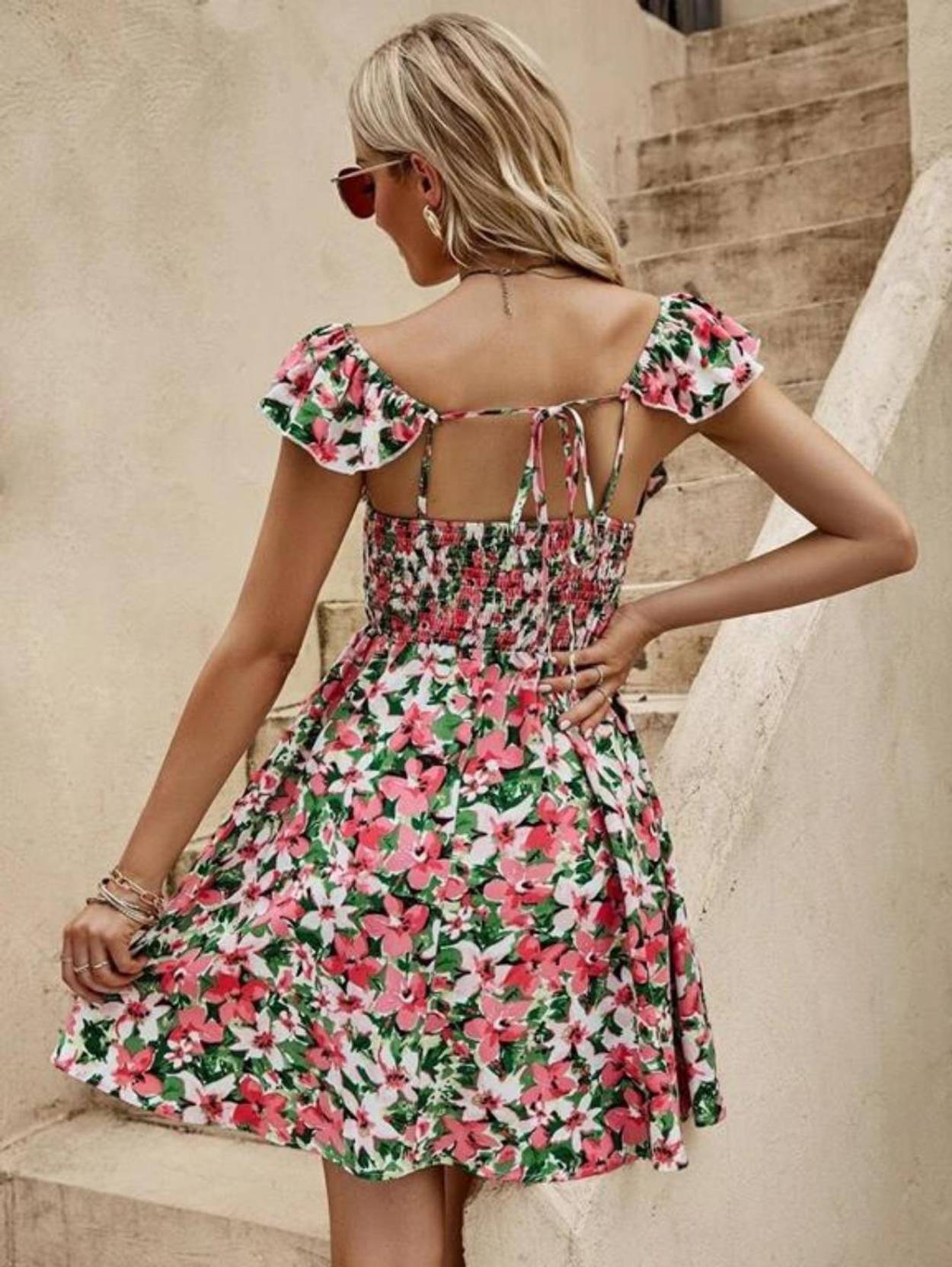 KOTTY Women Fit and Flare White, Green, Pink Above Knee/Mid Thigh Length Dress
