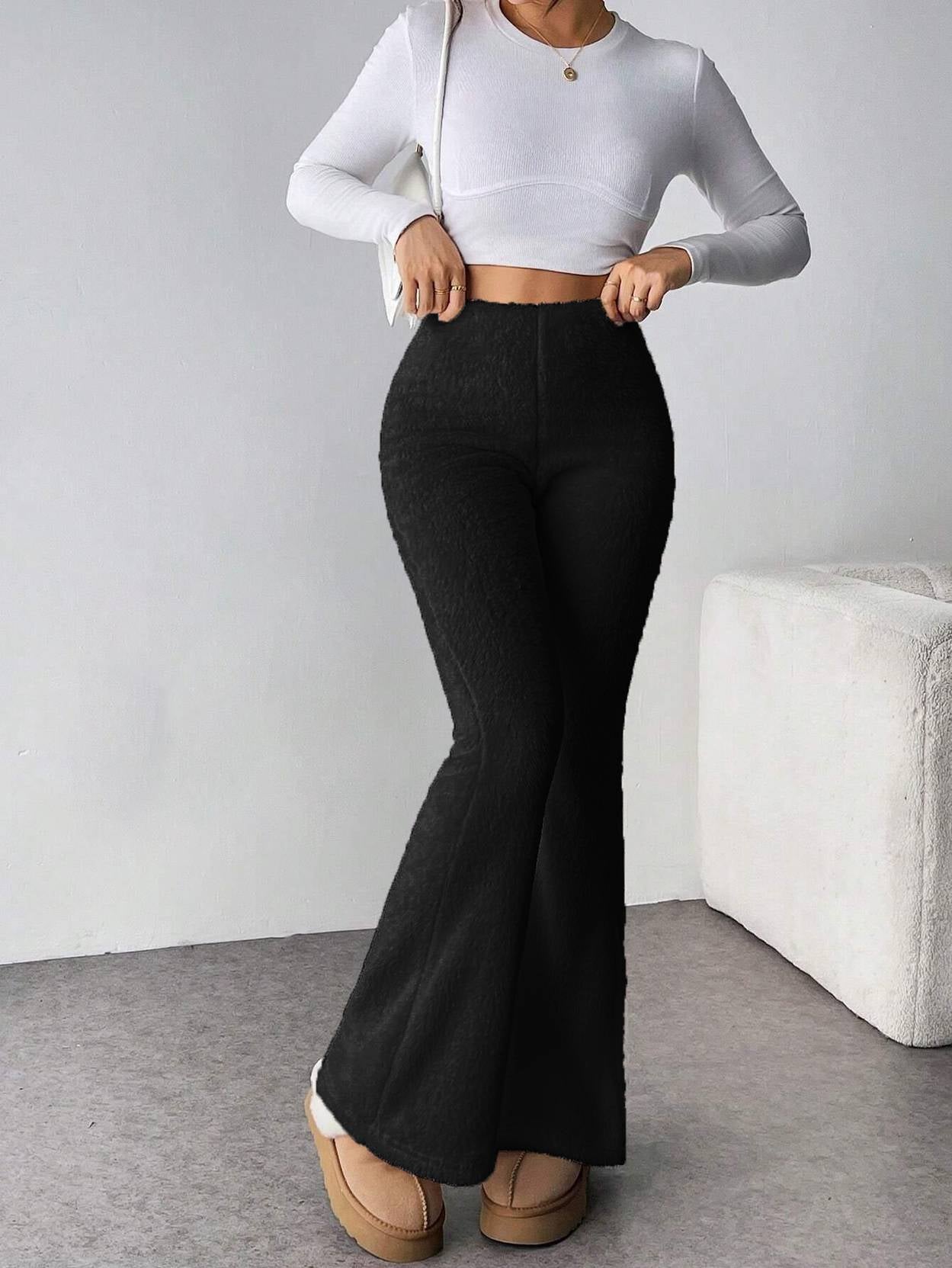KOTTY  Women Flared Black Wool Trousers