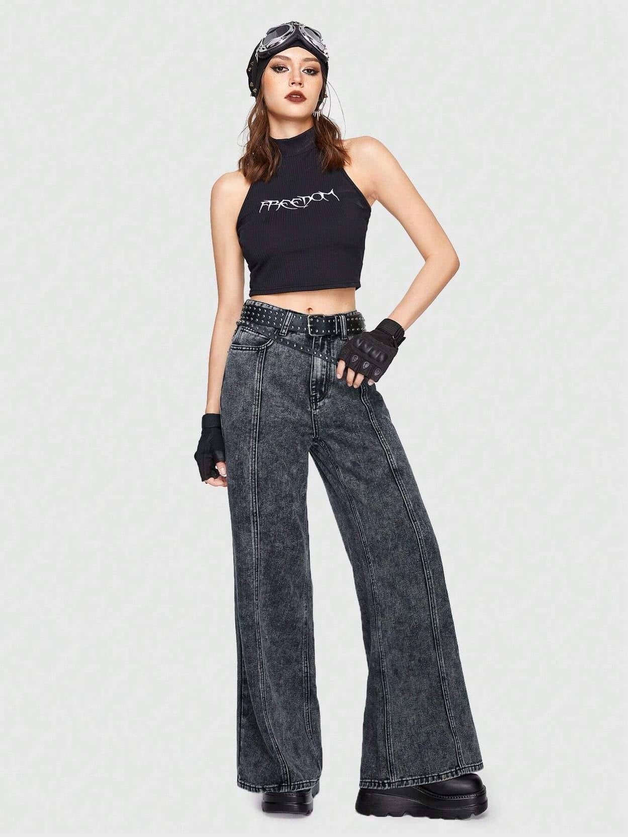KOTTY Women Flared High Rise Black Jeans