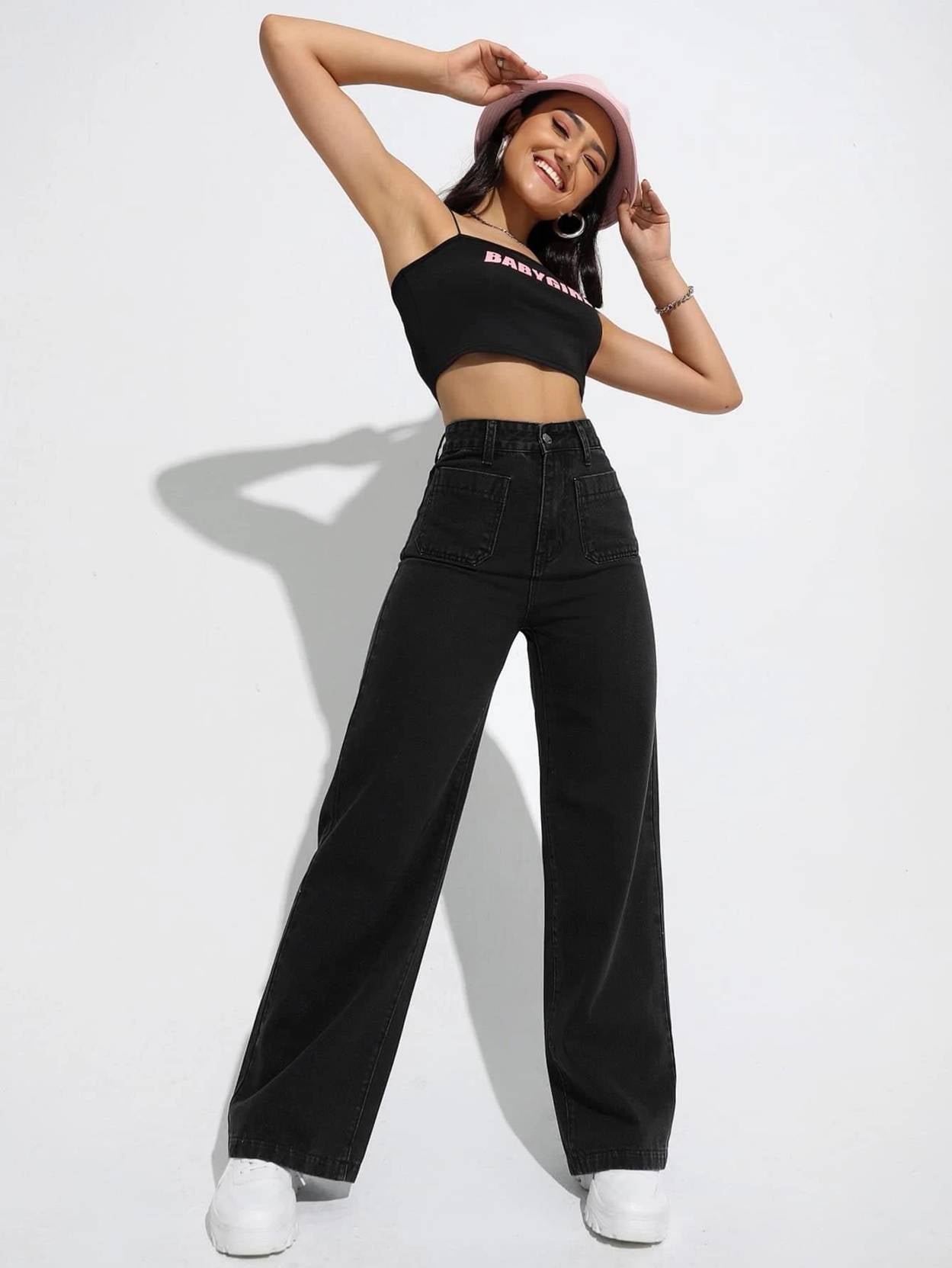 KOTTY Women Straight Fit High Rise Black Jeans