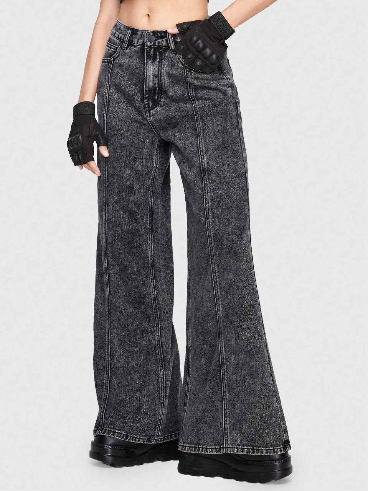 KOTTY Women Flared High Rise Black Jeans