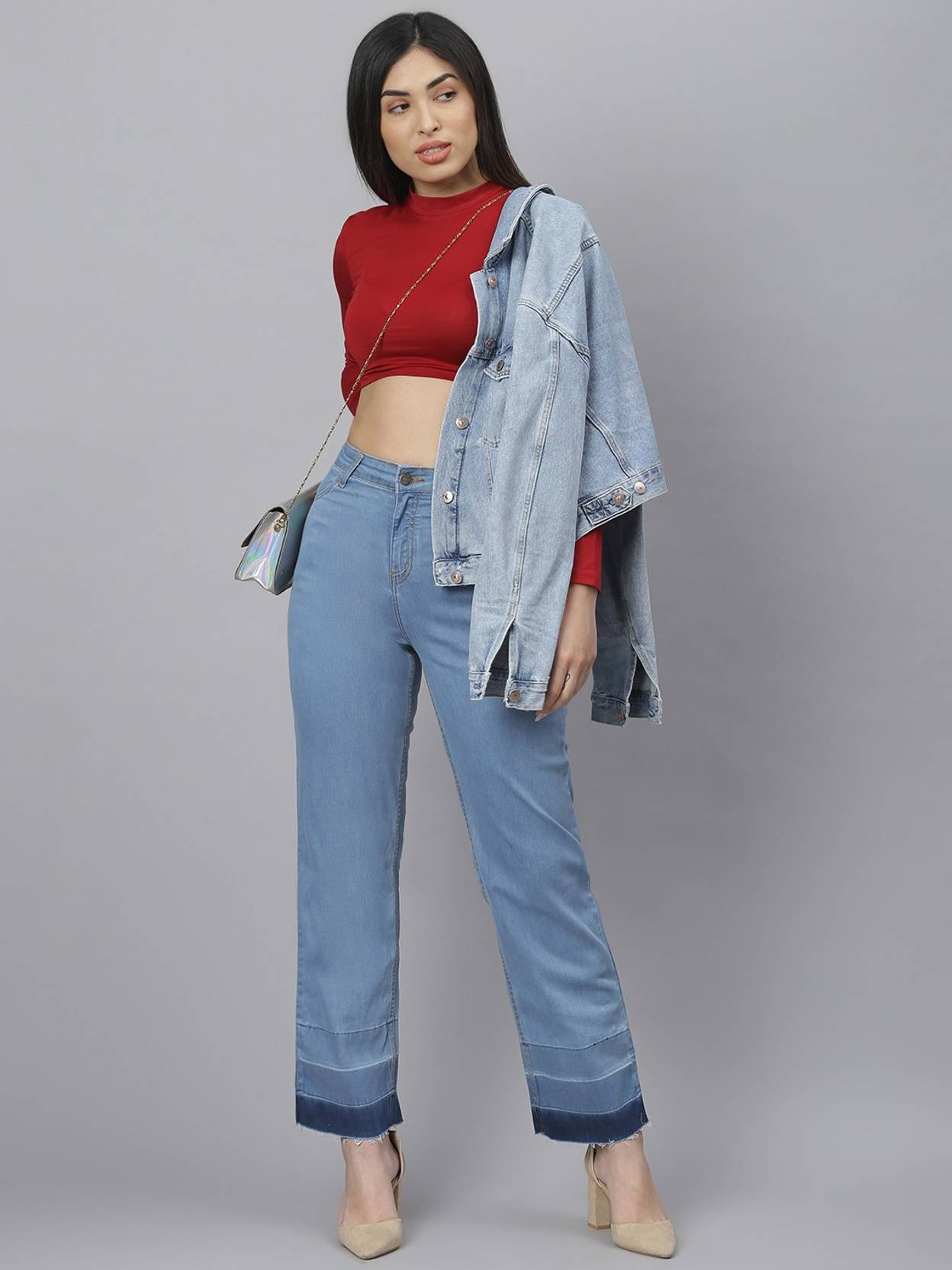 KOTTY Women Flared High Rise Blue Jeans