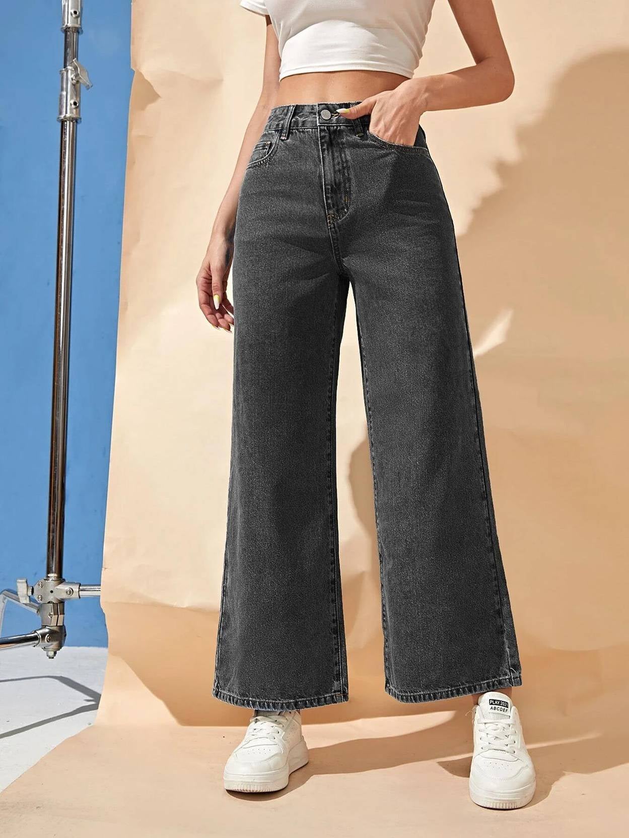 KOTTY Women Flared High Rise Dark Grey Jeans