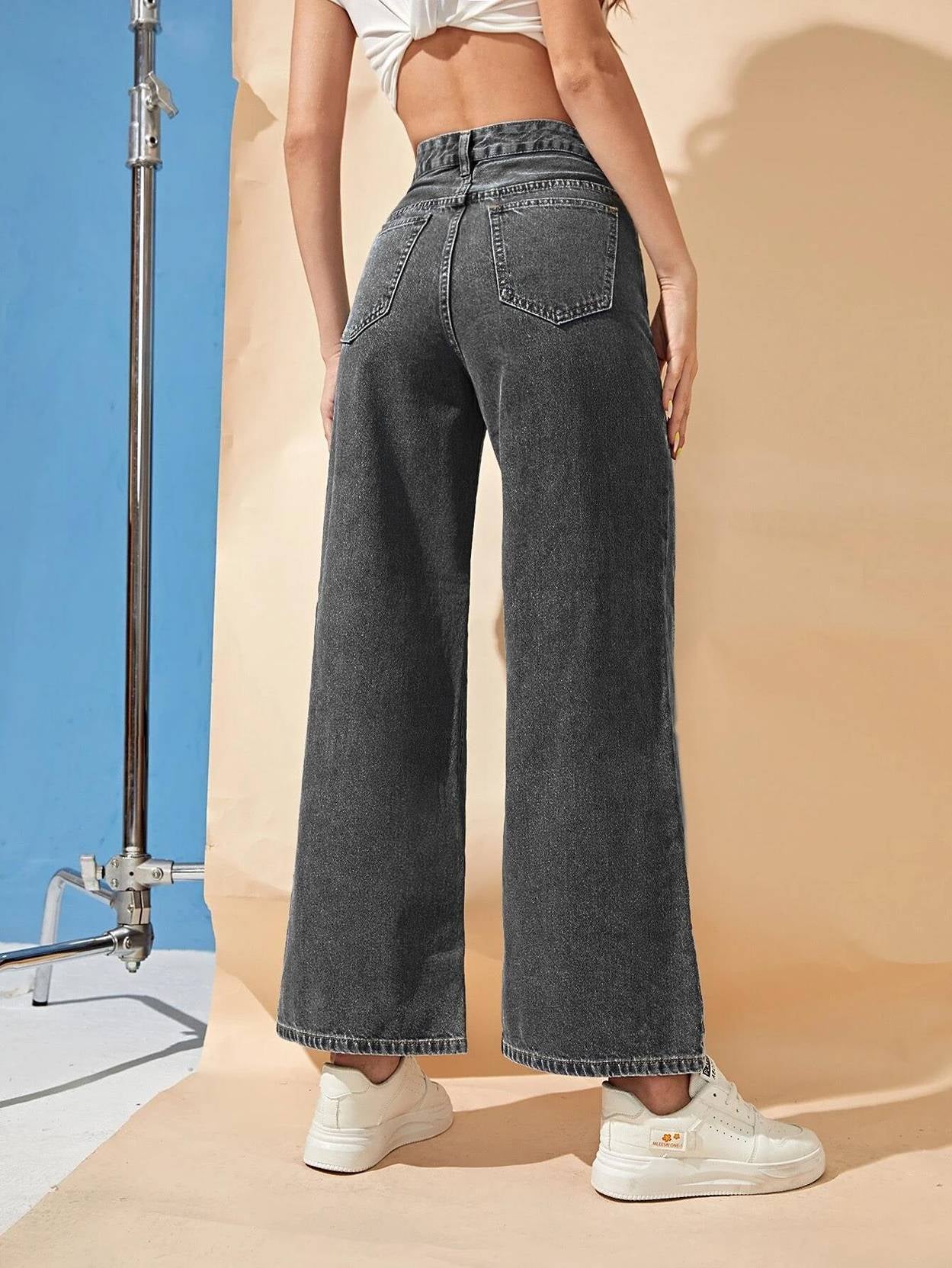 KOTTY Women Flared High Rise Dark Grey Jeans