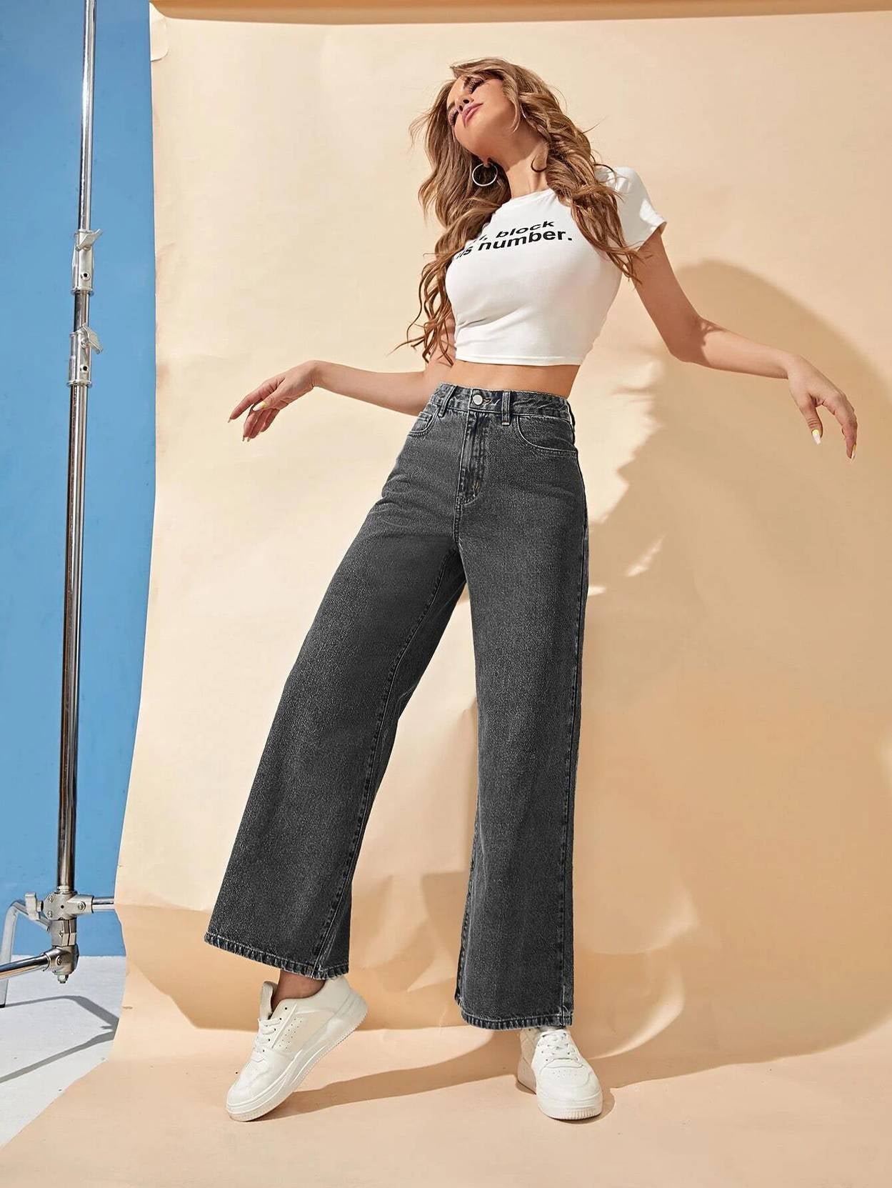 KOTTY Women Flared High Rise Dark Grey Jeans