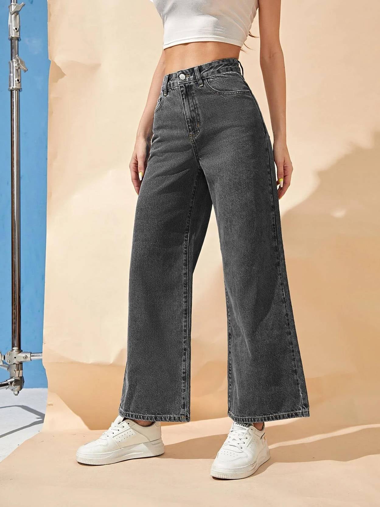 KOTTY Women Flared High Rise Dark Grey Jeans