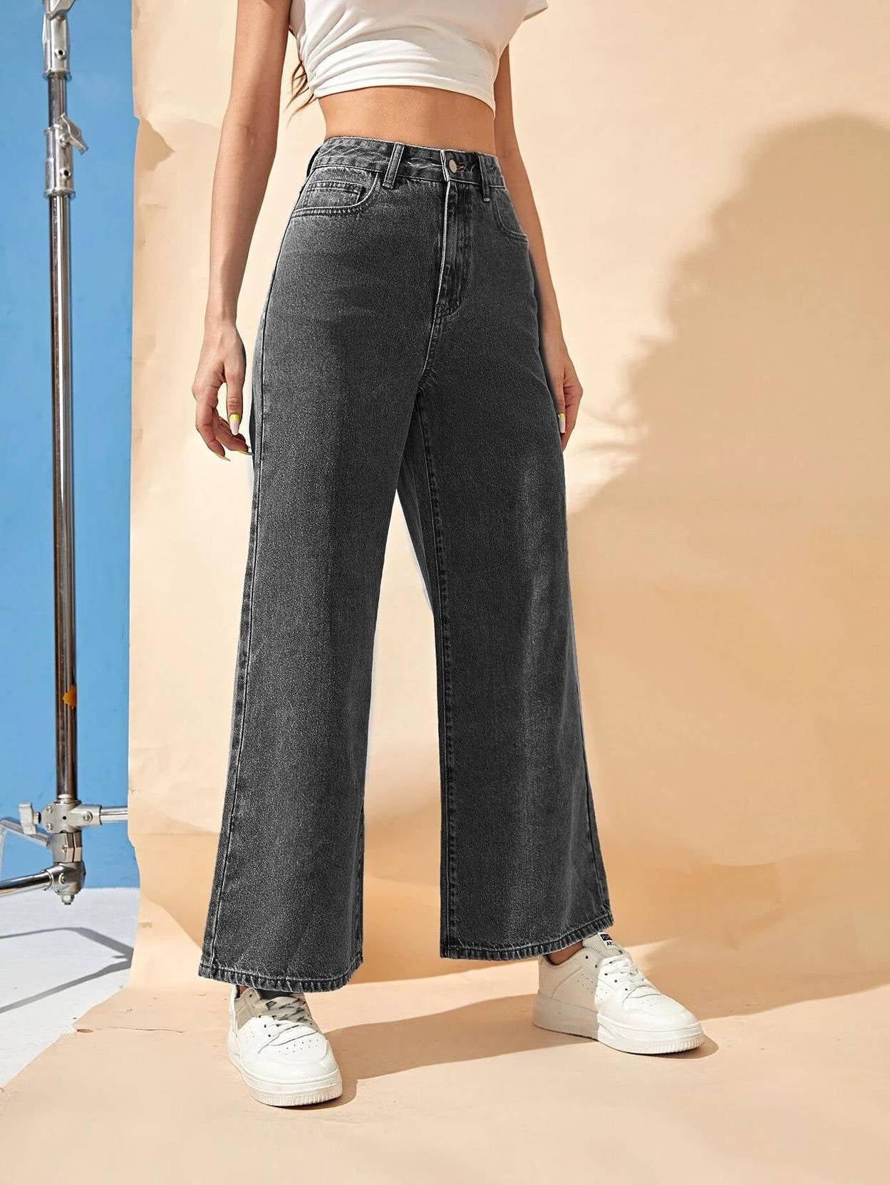 KOTTY Women Flared High Rise Dark Grey Jeans