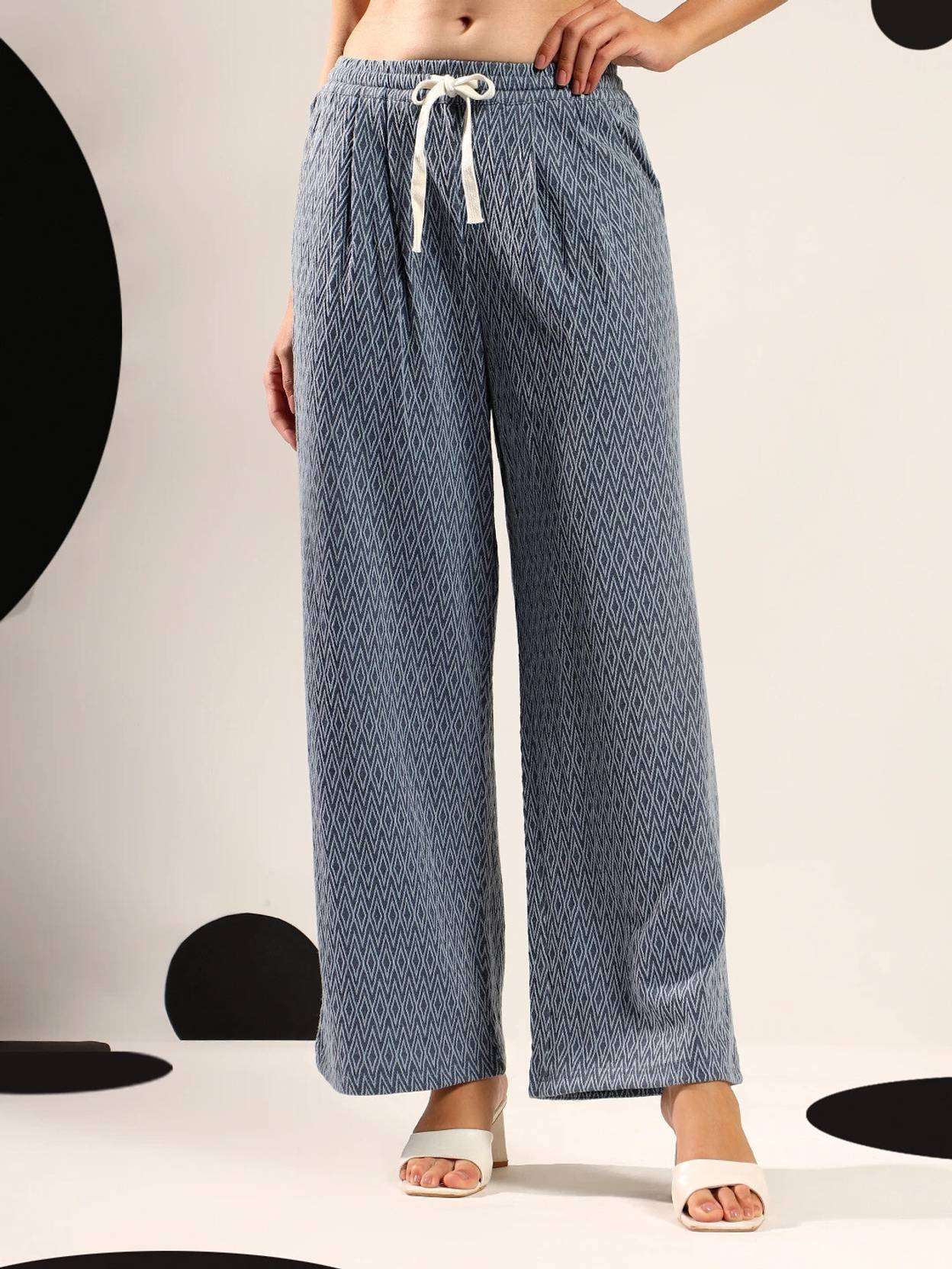 KOTTY  Women Loose Fit Blue Lycra Blend Trousers