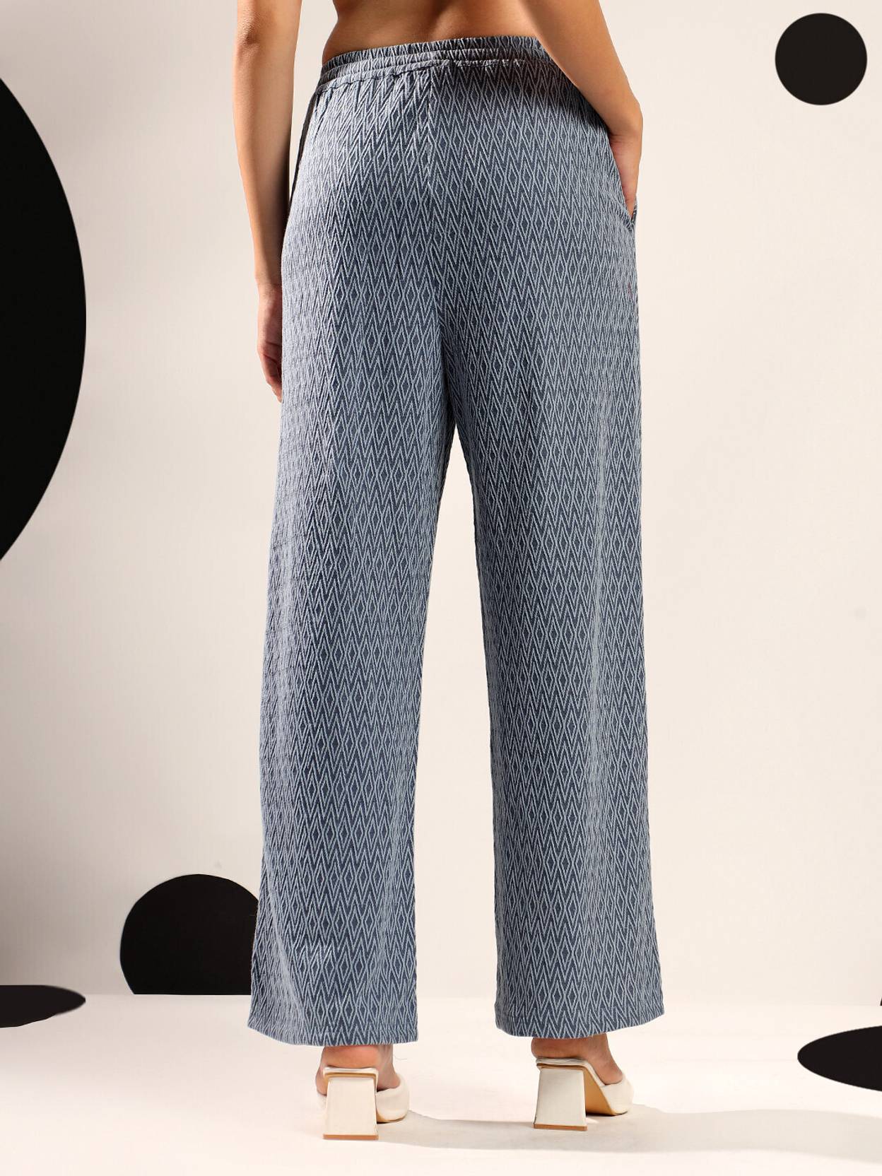 KOTTY  Women Loose Fit Blue Lycra Blend Trousers