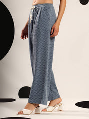 KOTTY  Women Loose Fit Blue Lycra Blend Trousers