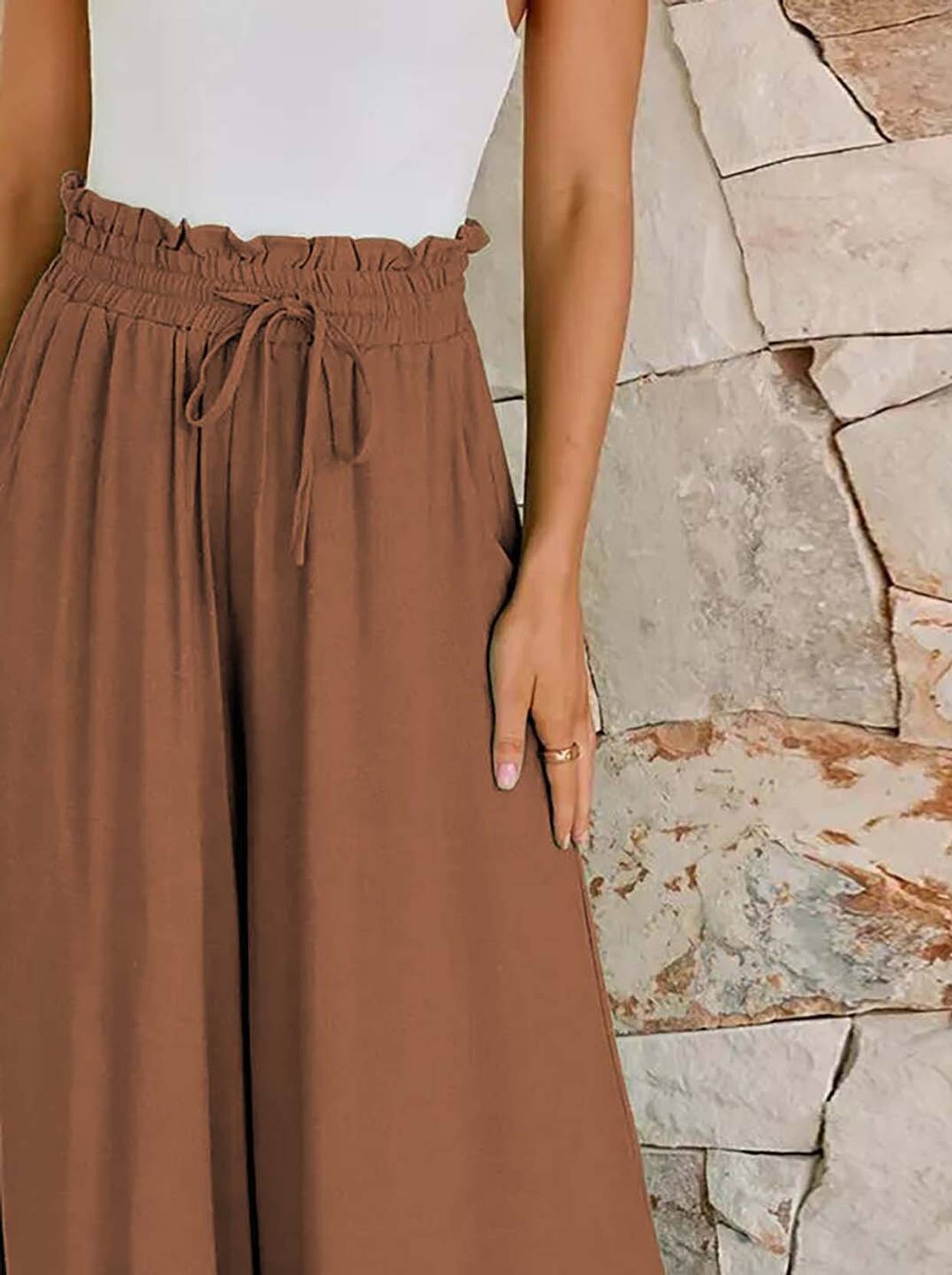 KOTTY  Women Loose Fit Brown Lycra Blend Trousers