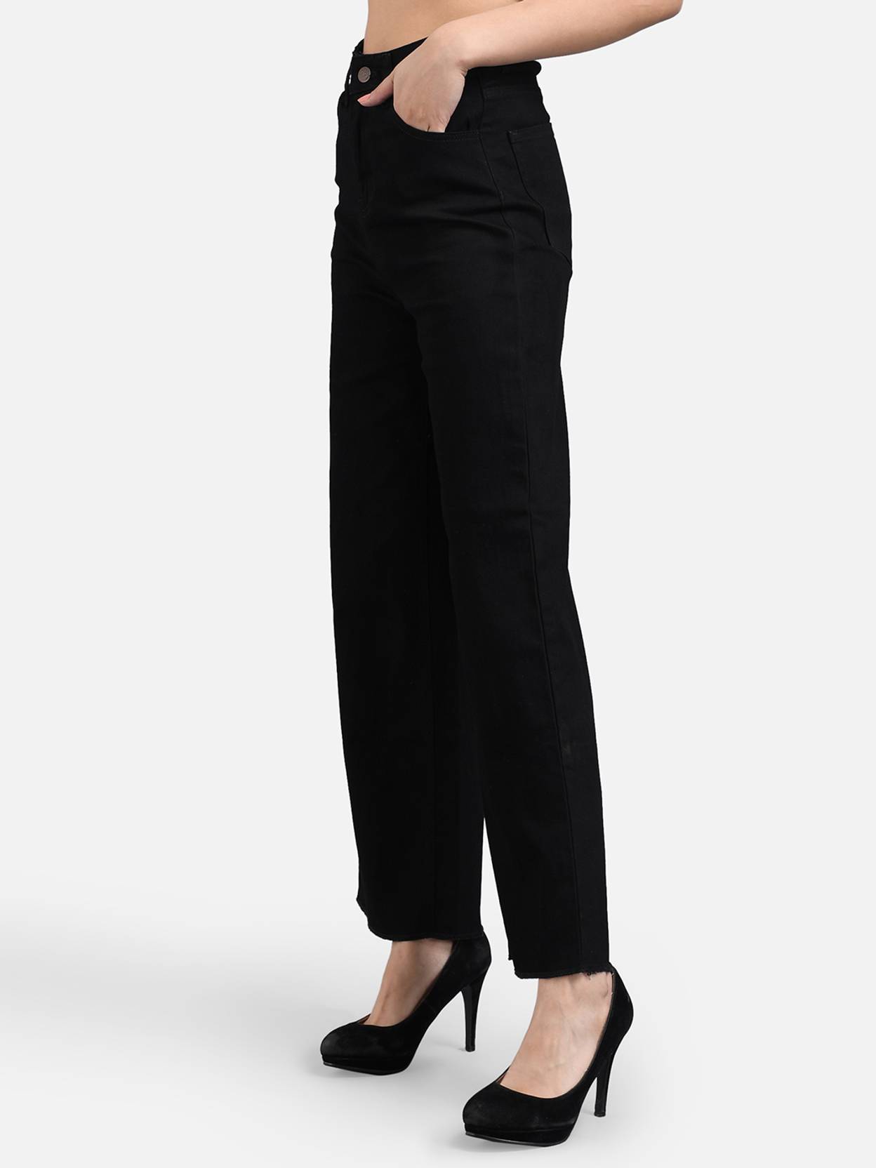 KOTTY Women Loose Fit High Rise Black Jeans