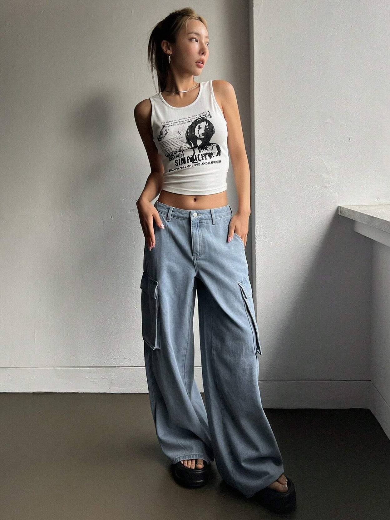 KOTTY Women Loose Fit High Rise Light Blue Jeans
