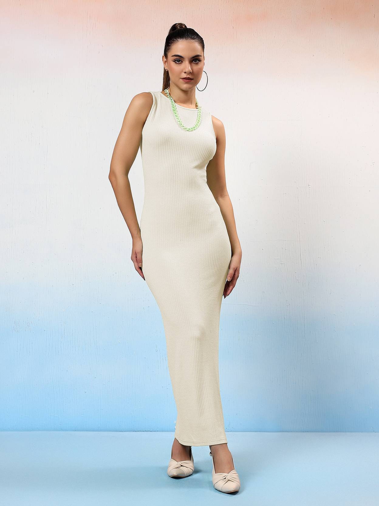 KOTTY Women Maxi Beige Full Length Dress