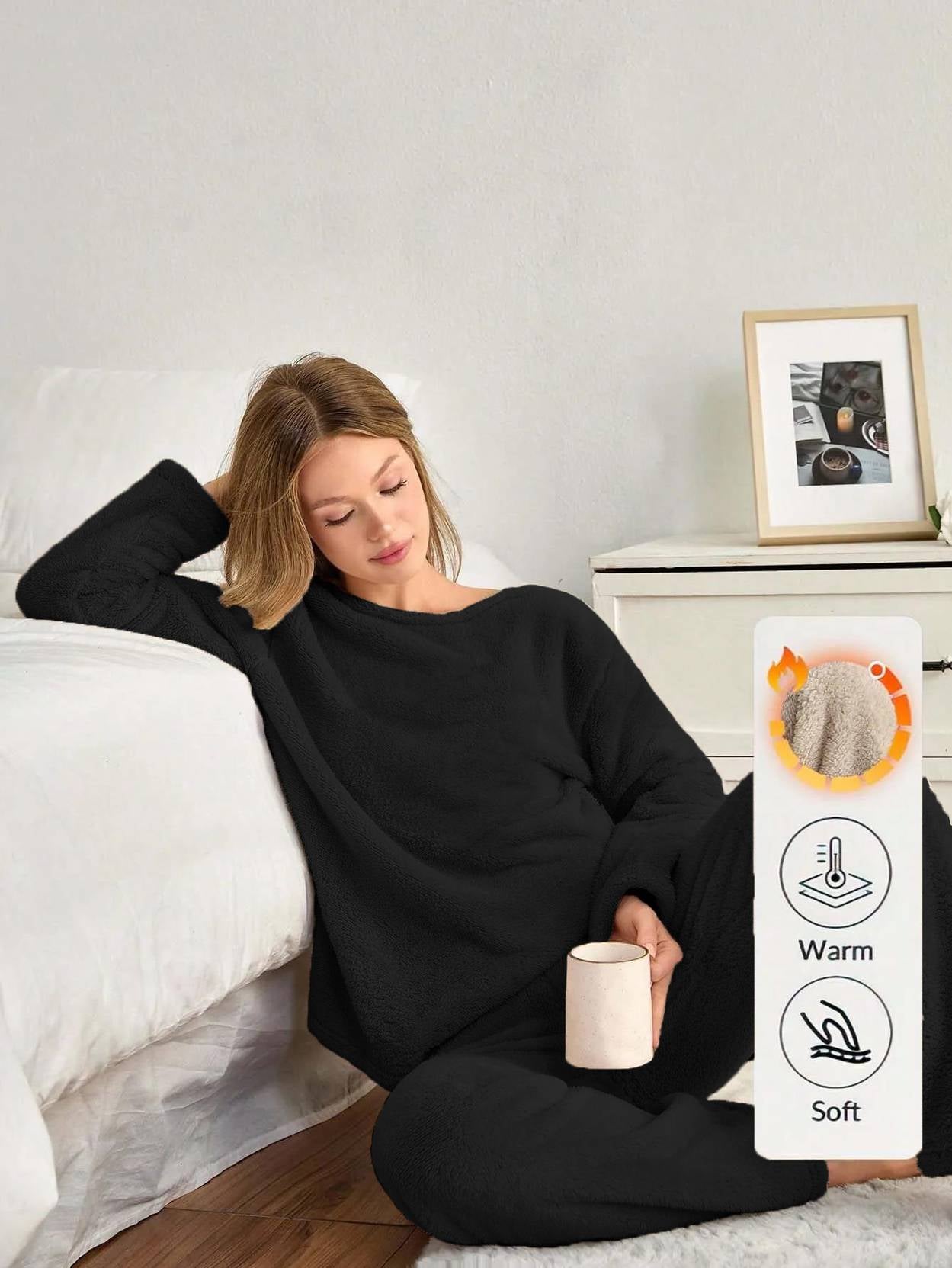 KOTTY  Women Night Suit Set Black Solid