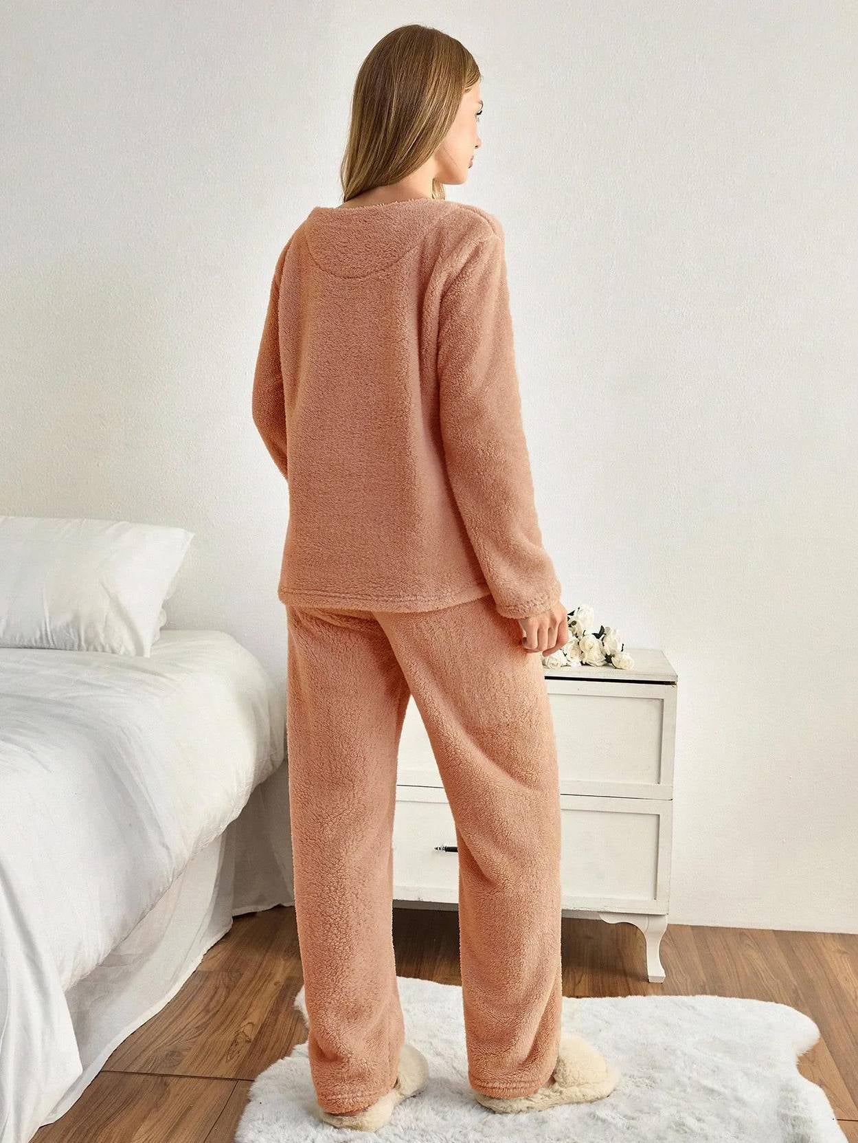 KOTTY  Women Night Suit Set Brown Solid